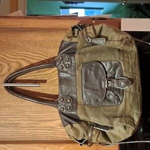 Liebeskind Berlin  -  khaki green  canvas,dark grey leather  shoulder bag